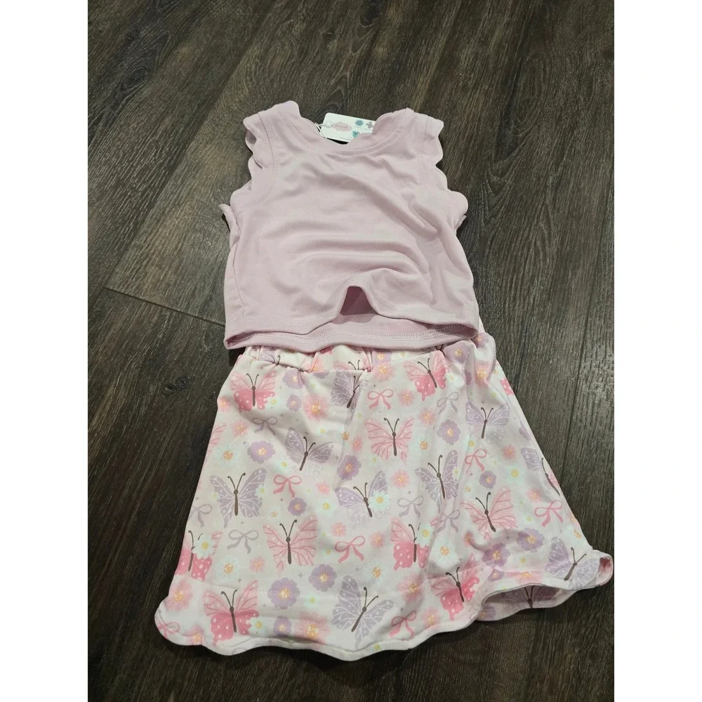 Pete + Lucy Girls 3T Butterfly Milk Silk Skirt Set Lavender Scalloped Tank NWT